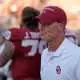 Oklahoma head football coach Brent Venables reacts following the first half of the Red River Rivalry college football game between the University of Oklahoma Sooners and the Texas Longhorn at the Cotton Bowl Stadium in Dallas, Texas, Saturday, Oct., 12, 2024.