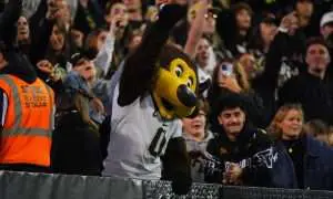 Oct 26, 2024; Boulder, Colorado, USA; Colorado Buffaloes mascot Chip performs with fans in the second half against the Cincinnati Bearcats at Folsom Field. Mandatory Credit: Ron Chenoy-Imagn Images