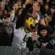 Oct 26, 2024; Boulder, Colorado, USA; Colorado Buffaloes mascot Chip performs with fans in the second half against the Cincinnati Bearcats at Folsom Field. Mandatory Credit: Ron Chenoy-Imagn Images