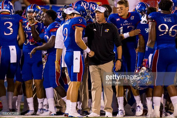 Kansas head coach David Beaty and QB Carter Stanley