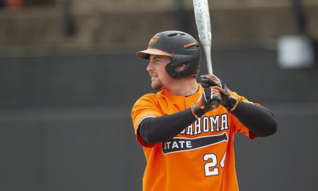 Oklahoma State Cowboys vs Kansas Jayhawks Baseball Game, Sunday, April 22, 2018, Allie P. Reynolds Stadium Stadium, Stillwater, OK. Bruce Waterfield/OSU Athletics