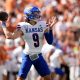 Kansas Jayhawks quarterback Jason Bean throws a pass against the Texas Longhorns in the second quarter at Royal-Memorial Stadium on Saturday September 30, 2023.