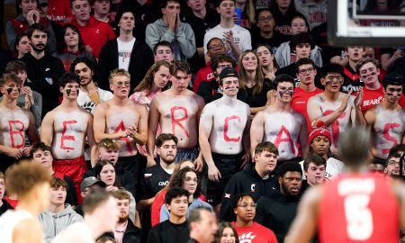 The Cincinnati Bearcats students cheer on the team in the first half of a men’s college basketball game between the Illinois-Chicago Flames and the Cincinnati Bearcats, Monday, Nov. 6, 2023, at Fifth Third Arena in Cincinnati.