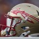 Nov 4, 2023; Pittsburgh, Pennsylvania, USA; A Florida State Seminoles helmet on the sidelines against the Pittsburgh Panthers during the second quarter at Acrisure Stadium. Mandatory Credit: Charles LeClaire-USA TODAY Sports