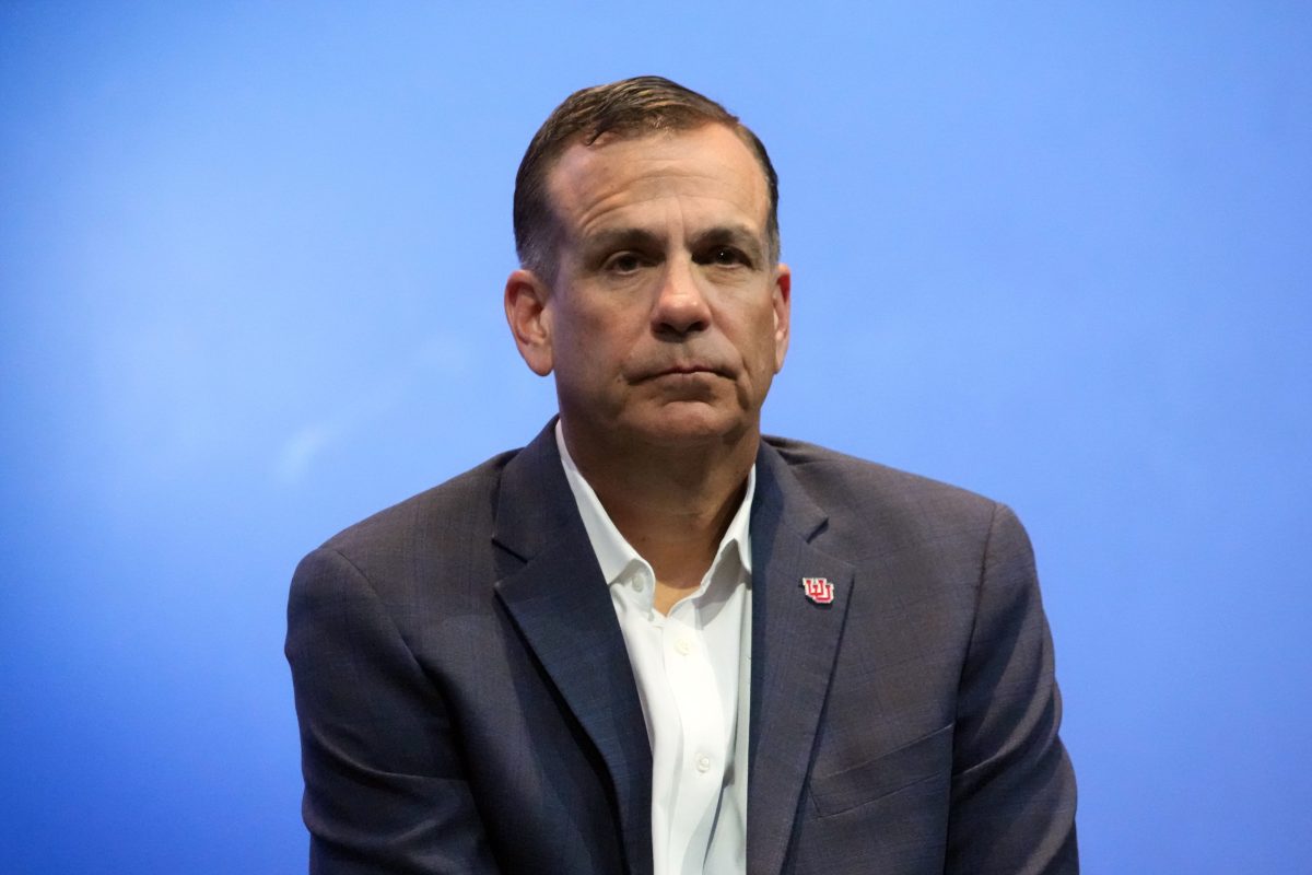 Jul 21, 2023; Las Vegas, NV, USA; Utah Utes athletic director Mark Harlan during Pac-12 Media Day at Resorts World Las Vegas. Mandatory Credit: Kirby Lee-USA TODAY Sports