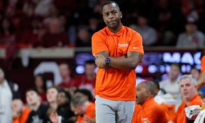 Oklahoma State coach Mike Boynton watches his team during a Bedlam college basketball game between the University of Oklahoma Sooners (OU) and the Oklahoma State Cowboys (OSU) at Lloyd Noble Center in Norman, Okla., Saturday, Feb. 10, 2024. Oklahoma won 66-62.
