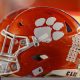 Oct 8, 2022; Chestnut Hill, Massachusetts, USA; The logo of the Clemson Tigers is seen on a football helmet during the second half of the game between the Boston College Eagles and the Clemson Tigers at Alumni Stadium. Mandatory Credit: Winslow Townson-USA TODAY Sports