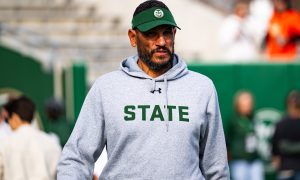 Colorado State University head coach Jay Norvell enters the field before their senior game against Nevada at Canvas Satdium in Fort Collins on Saturday Nov. 18. CSU won 30-20.