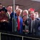 Sep 28, 2024; Tuscaloosa, Alabama, USA; GOP Presidential candidate Donald Trump waves flanked by former Georgia Bulldogs player Herschel Walker, recording art Kid Rock, professional golfer John Daily, Alabama senators Tommy Tuberville (R) and Katie Britt (R) during the second half of the game between the Alabama Crimson Tide and the Georgia Bulldogs at Bryant-Denny Stadium. Mandatory Credit: John David Mercer-Imagn Images