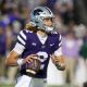 Oct 26, 2024; Manhattan, Kansas, USA; Kansas State Wildcats quarterback Avery Johnson (2) drops back to pass during the third quarter against the Kansas Jayhawks at Bill Snyder Family Football Stadium. Mandatory Credit: Scott Sewell-Imagn Images