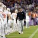 Nov 9, 2024; Fort Worth, Texas, USA; Oklahoma State Cowboys head coach Mike Gundy walks down the sidelines in the game against the TCU Horned Frogs at Amon G. Carter Stadium. Mandatory Credit: Tim Heitman-Imagn Images