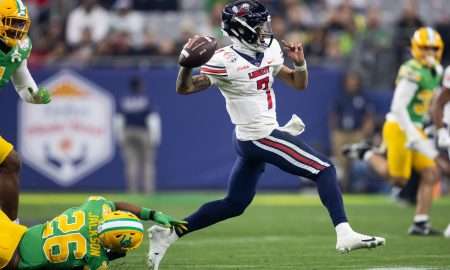 Jan 1, 2024; Glendale, AZ, USA; Liberty Flames quarterback Kaidon Salter (7) against the Oregon Ducks in the 2024 Fiesta Bowl at State Farm Stadium. Mandatory Credit: Mark J. Rebilas-USA TODAY Sports