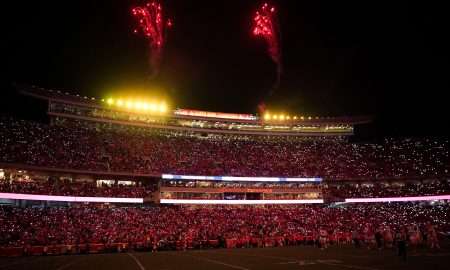 Dec 8, 2024; Kansas City, Missouri, USA; A general view of fans helping to create a light show during the second half of the game between the Kansas City Chiefs and Los Angeles Chargers at GEHA Field at Arrowhead Stadium. Mandatory Credit: Denny Medley-Imagn Images