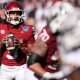Oklahoma Sooners quarterback Michael Hawkins Jr. (9) drops back to pass during the Armed Forces Bowl football game between the University of Oklahoma Sooners (OU) and the Navy Midshipmen at Amon G. Carter Stadium in Fort Worth, Texas, Friday, Dec. 27, 2024. Navy won 21-20.