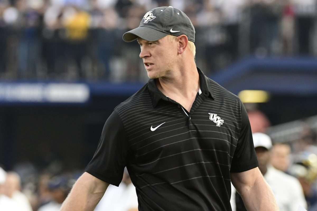 Oct 21, 2017; Annapolis, MD, USA; UCF Knights head coach Scott Frost stands on the field during the third quarter against the Navy Midshipmen at Navy-Marine Corps Memorial Stadium. UCF Knights defeated Navy Midshipmen 31-21. Mandatory Credit: Tommy Gilligan-USA TODAY Sports