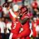 Nov 30, 2024; Tucson, Arizona, USA; Arizona Wildcats quarterback Noah Fifita (11) against the Arizona State Sun Devils in the second half during the Territorial Cup at Arizona Stadium. Mandatory Credit: Mark J. Rebilas-Imagn Images