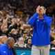 Dec 8, 2024; Columbia, Missouri, USA; Kansas Jayhawks head coach Bill Self reacts during the second half against the Missouri Tigers at Mizzou Arena. Mandatory Credit: Jay Biggerstaff-Imagn Images