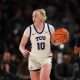 Dec 8, 2024; Fort Worth, Texas, USA; TCU Horned Frogs guard Hailey Van Lith (10) dribbles the ball upcourt against the South Carolina Gamecocks during the second half at Dickies Arena. Mandatory Credit: Chris Jones-Imagn Images