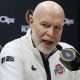Jan 18, 2025; Atlanta, GA, USA; Ohio State Buckeyes defensive coordinator Jim Knowles talks to the media during 2025 CFP National Championship Media Day at Georgia World Congress Center, Building A. Mandatory Credit: Brett Davis-Imagn Images