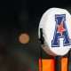 Sep 5, 2015; Cincinnati, OH, USA; A detailed view of the American Athletic Conference logo on a field marker at Nippert Stadium. The Bearcats won 52-10. Mandatory Credit: Aaron Doster-USA TODAY Sports
