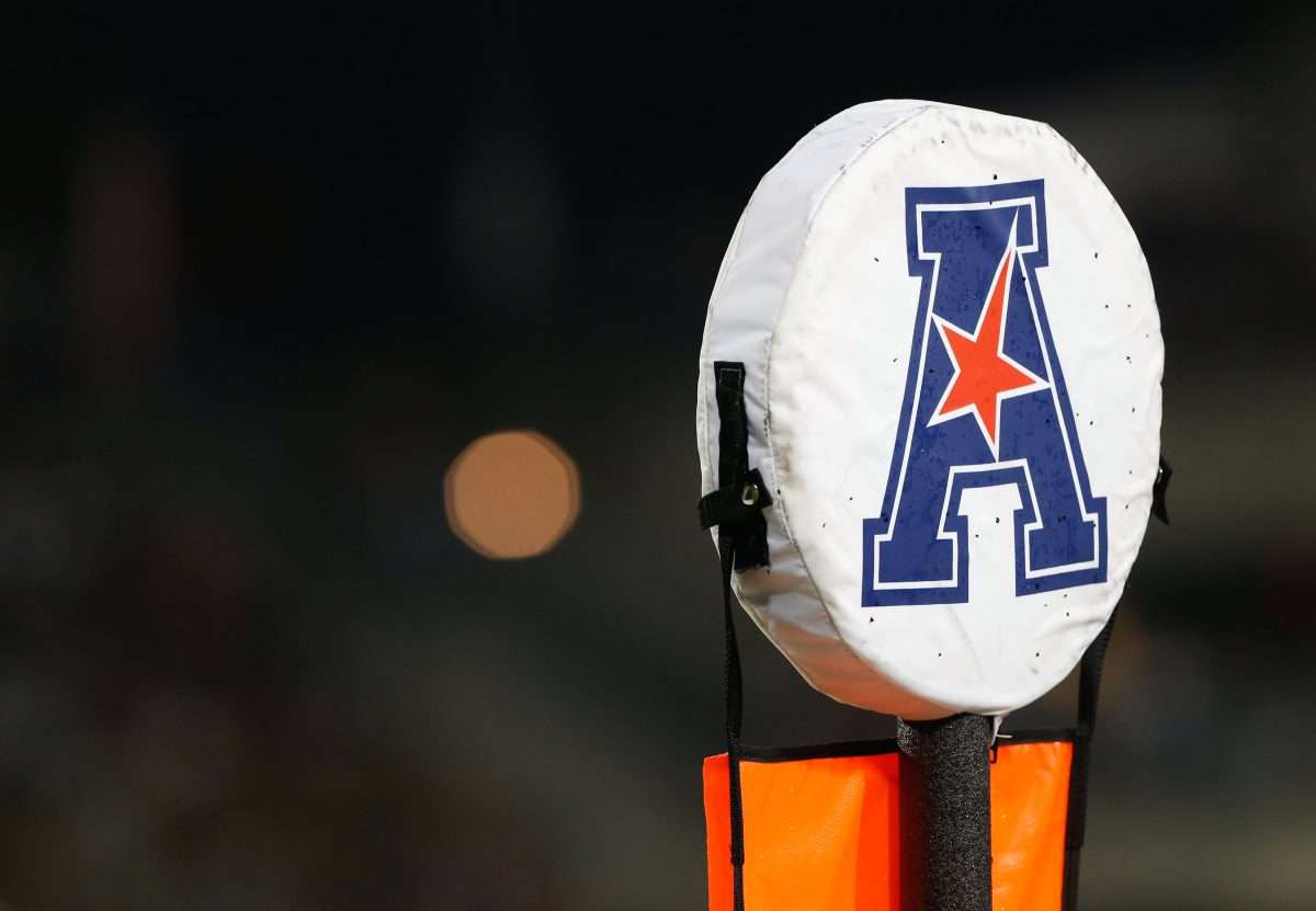 Sep 5, 2015; Cincinnati, OH, USA; A detailed view of the American Athletic Conference logo on a field marker at Nippert Stadium. The Bearcats won 52-10. Mandatory Credit: Aaron Doster-USA TODAY Sports