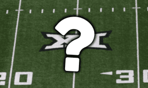 Big 12 football logo behind elevated question mark.
