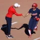 Miranda Stoddard (11), Lauren Lappin, assistant coach - TUCSON, ARIZ. -- Softball vs Ohio, game 4 and day 3 of the Bear Down Fiesta at Rita Hillenbrand Stadium Feb. 15, 2025. Photo by Catherine Regan / Arizona Athletics Photo by Catherine Regan / Arizona Athletics