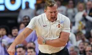 Iowa State Cyclones men's basketball head coach T.J. Otzelberger reacts during the second half against Kansas State in the Big-12 men’s basketball showdown at Hilton Coliseum on Feb 1, 2025 in Ames, Iowa.
