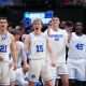 Mar 20, 2025; Denver, CO, USA; The Brigham Young Cougars bench reacts during the first half against the VCU Rams in the first round of the NCAA Tournament at Ball Arena. Mandatory Credit: Ron Chenoy-Imagn Images