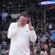 Mar 20, 2025; Providence, RI, USA; Kansas Jayhawks head coach Bill Self reacts during the first half against the Arkansas Razorbacks at Amica Mutual Pavilion. Mandatory Credit: Gregory Fisher-Imagn Images