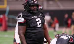 Texas Tech's Lee Hunter goes through a drill during spring practice, Tuesday, April 1, 2025, at the Womble Football Center.