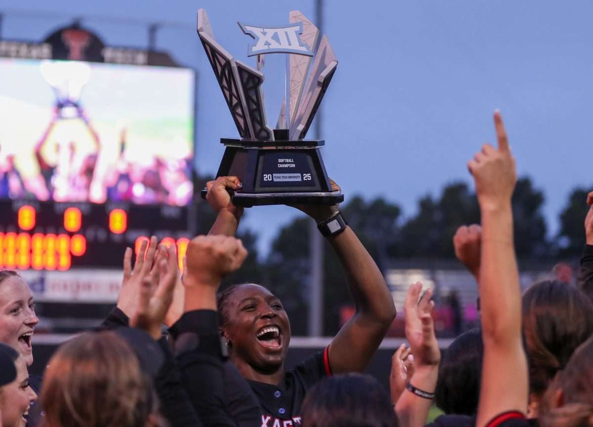 NiJaree Canady and the Texas Tech softball team celebrate their Big 12 Conference championship, Saturday, April 26, 2025, at Rocky Johnson Field.