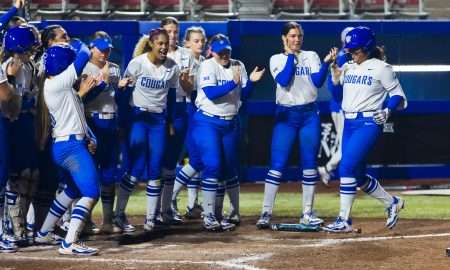 BYU Softball celebrate home run from Aleia Agbayani