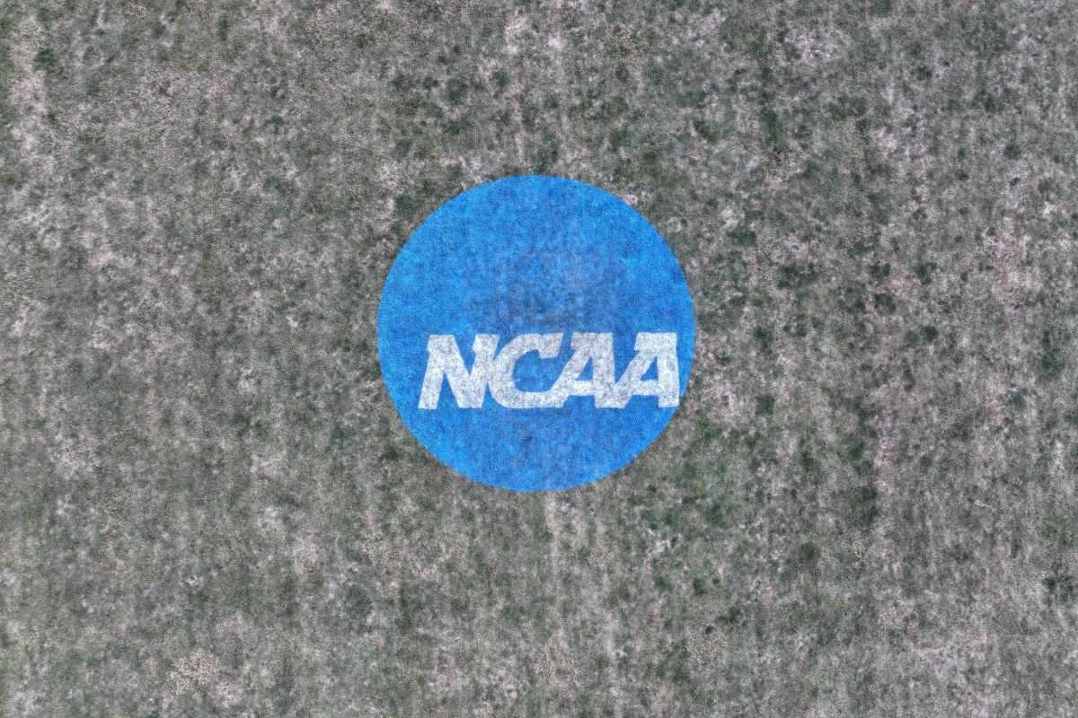 Nov 17, 2023; Charlottesville, VA, USA; The NCAA logo at the NCAA cross country championships course at Panorama Farms. Mandatory Credit: Kirby Lee-USA TODAY Sports