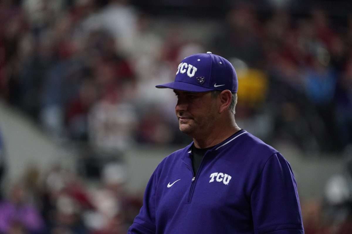 Feb 22, 2025; Arlington, TX, USA; The Arkansas Razorbacks play the TCU Horned Frogs during the Amegy Bank College Baseball Series presented by Kubota Weekend 2 at Globe Life Field. Mandatory Credit: Raymond Carlin III-Imagn Images