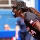 Texas Tech's NiJaree Canady (24) celebrates a strike out during the 2025 Phillips 66 Big 12 Softball Championship game between Arizona Wildcats and Texas Tech Red Raiders at Devon Park in Oklahoma City, Saturday, May, 10, 2025.