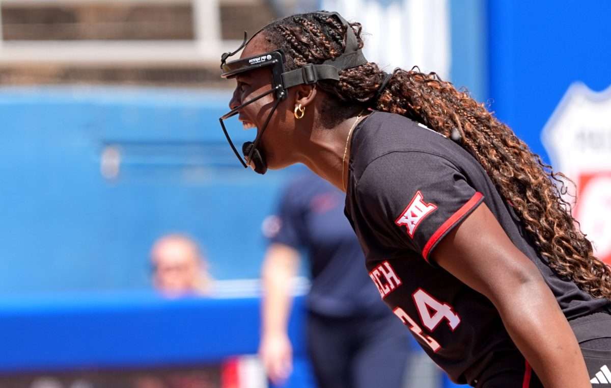 Texas Tech's NiJaree Canady (24) celebrates a strike out during the 2025 Phillips 66 Big 12 Softball Championship game between Arizona Wildcats and Texas Tech Red Raiders at Devon Park in Oklahoma City, Saturday, May, 10, 2025.