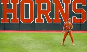 Texas Longhorns outfielder Ashton Maloney (7) watches the batter during the NCAA D1 Softball Tournament Regional against UCF at Red and Charline McCombs Field on Sunday, May 18, 2025 in Austin, Texas.