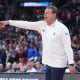 Mar 20, 2025; Providence, RI, USA; Kansas Jayhawks head coach Bill Self reacts during the second half against the Arkansas Razorbacks at Amica Mutual Pavilion. Mandatory Credit: Gregory Fisher-Imagn Images
