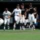 Wright State players celebrate after their win against Vanderbilt in a Nashville Regional NCAA Baseball Tournament elimination game at Hawkins Field Sunday, June 1, 2025, in Nashville, Tenn. Vanderbilt lost 5-4.
