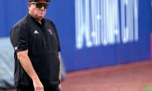 of the Women's College World Series softball game between the Texas Tech Raiders and the Oklahoma Sooners at Devon Park in Oklahoma City, Monday, June, 2, 2025.