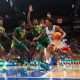 Kansas freshman guard Elmarko Jackson (13) drives the ball against Baylor players in the second half of the game Saturday, February 10, 2024 inside Allen Fieldhouse.