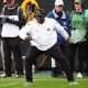Nov 16, 2024; Boulder, Colorado, USA; Colorado Buffaloes senior quality control analyst Warren Sapp reacts to a play in the second half against the Utah Utes at Folsom Field. Mandatory Credit: Ron Chenoy-Imagn Images