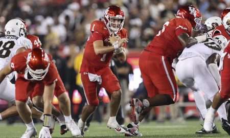 Sep 12, 2025; Houston, Texas, USA; Houston Cougars quarterback Conner Weigman (1) runs with the ball during the second quarter against the Colorado Buffaloes at TDECU Stadium. Mandatory Credit: Troy Taormina-Imagn Images
