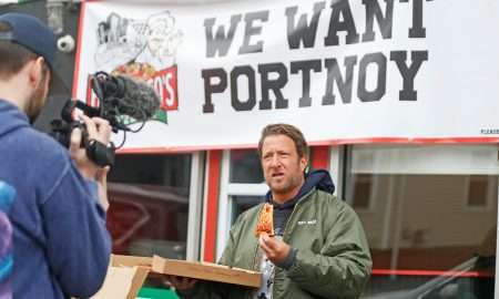 Barstool Sports founder and pizza influencer Dave Portnoy went on a four-shop tour of RI pizza places Thursday and stopped at Francesco's on Hope St. after owner Frank Schiavone got Portnoy's attention with some confident signage.