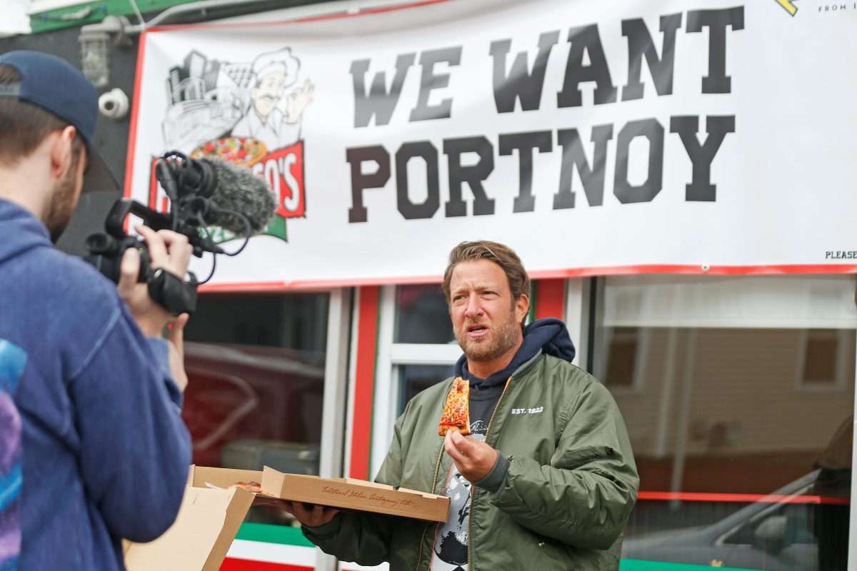 Barstool Sports founder and pizza influencer Dave Portnoy went on a four-shop tour of RI pizza places Thursday and stopped at Francesco's on Hope St. after owner Frank Schiavone got Portnoy's attention with some confident signage.