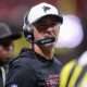 Aug 15, 2025; Atlanta, Georgia, USA; Atlanta Falcons offensive coordinator Zac Robinson against the Tennessee Titans in the first quarter at Mercedes-Benz Stadium. Mandatory Credit: Brett Davis-Imagn Images