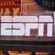 Feb 5, 2025; New Orleans, LA, USA; The ESPN logo at the Super Bowl LIX media center at the Ernest N. Morial Convention Center. Mandatory Credit: Kirby Lee-Imagn Images
