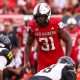 Texas Tech's David Bailey prepares to rush the Arkansas-Pine Bluff offene during a non-conference football game, Saturday, August 30, 2025, at Jones AT&T Stadium.