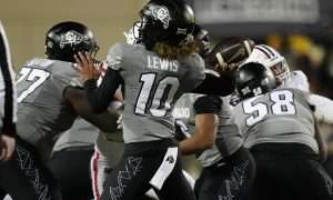 Nov 1, 2025; Boulder, Colorado, USA; Colorado Buffaloes quarterback Julian Lewis (10) prepares to pass the ball in the second half against the Arizona Wildcats at Folsom Field. Mandatory Credit: Ron Chenoy-Imagn Images